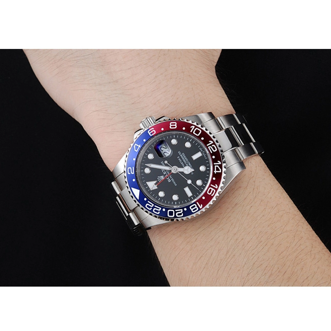 Rolex aaa copy Blue Rose Bezel Dial Red Rolex GMT Black Watch II Master 0518